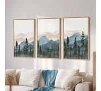 Art Mural,Affiche Artistique Abstraite Représentant Des Montagnes Des Eaux Vertes Imprimée sur Toile Décorant Salon la Cuisine Bureau la Chambre Ou Une Galerie-60*80cm-3pcs (impression sans cadre)