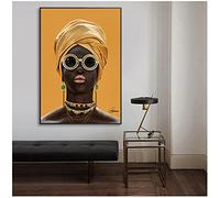 Art mural, affiche de femme africaine jaune, femme noire avec lunettes de soleil, peinture sur toile à l'huile, affiche et impression de photos de décoration murale modernes - Encadrée, 1 Pièce