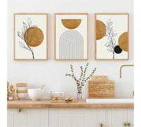 Art Mural,Affiche Moderne Abstraite Représentant Un Soleil et Une Plante Imprimée sur Toile Idéale Décorer le Salon la Cuisine le Bureau Ou Toute Autre Pièce de la Maison-40*60cm-3PCS (sans cadre)