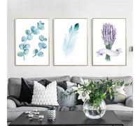 Art Mural,Affiche Moderne Violette et Bleue Représentant une Plante à Plumes Imprimée Toile Décoration Murale la Maison la Cuisine la Chambre le Bureau Ou Toute Autre Pièce-30*50cm-3Pcs (Pas de cadre)