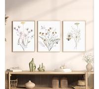 Art Mural,Affiches Abstraites Aquarelles de Fleurs Sauvages Peinture sur Toile Neutre Art Mural Floral Images la Décoration de la Chambre du Salon et de la Maison-50*75cm-3pcs (impression sans cadre)