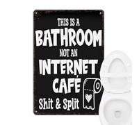 Art Mural Amusant Pour Salle De Bain - Panneau Décoratif En Métal Pour Toilettes « Ceci Est Une Salle De Bain, Pas Un Café Internet », Panneau Mural Humoristique Rétro Noir Et Blanc Pour Toilettes, Dé