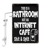 Art Mural Amusant Pour Salle De Bain - Panneau Décoratif En Métal Pour Toilettes « Ceci Est Une Salle De Bain, Pas Un Café Internet », Panneau Mural Humoristique Rétro Noir Et Blanc Pour Toilettes, Dé