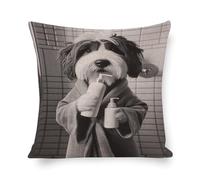 Art mural Bearded Collie - Impression d'art de salle de bain - Photo de Collie barbu - Décoration murale amusante pour salle de bain - 1_1 taie d'oreiller en lin, style textiles de maison 40 x 40 cm