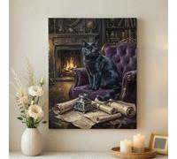 Art mural chat sombre, confortable, portrait de chat élégant pour la maison, cadeau pour l'automne, impression sur toile de style rustique, 40,6 x 50,8 cm