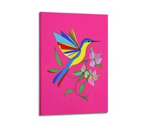 Art mural coloré oiseau et fleurs - Impression d'art fantaisiste moderne et funky sur le thème de la nature vive - Design esthétique pour salon, chambre à coucher, maison - 40 x 60 cm