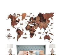 Art Mural De Carte Du Monde - Carte Du Monde En Bois 3D, Art Mural Avec États Et Capitales, Cartes Décoratives Éducatives | Suspendus Pour La Maison, Le Bureau, La Salle De Classe, Le Café, Le Do
