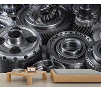 Art mural de composants mécaniques - Murale à thème Steampunk/Mécanique pour atelier, garage automobile et décoration de bureau 250x195cm (Non autocollant)