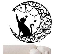 Art Mural De Lune De Chat Noir - Décoration Murale Avec Chat Métallique, Art Mur De Gracieux Signaux De Décoration Murale Chats | Silhouette De Décoration De Lune D'art Pour
