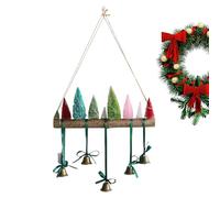 Art mural de Noël - En bois - Grelots avec lumière LED - Décoration vintage à suspendre - Arbre rustique et cloche - 42 x 82 cm