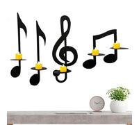 Art Mural de Note Musique Noire 4 décorations Porte-Bougie en Fer,Chandelier pour Salon Magasin Cour terrasse Ornement d'art