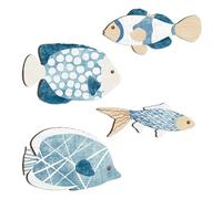 Art mural de poissons côtiers - Ensemble de décoration nautique en bois 4 x sculpture suspendue vintage sur lac de plage, accent rustique pour la maison | Charmant pour intérieur et extérieur, salle