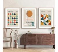 Art mural de style Boho Bauhaus avec lignes géométriques colorées, peinture sur Toile tableau abstraite moderne, affiches imprimées, Decoration de salon, de maison, 50 x 70 cm x 3, sans cadre