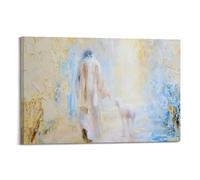 Art mural de style religieux Jésus et mouton, scène de croyance sacrée, art sur toile, peintures à suspendre, poster pour la maison et l'église, décoration murale quotidienne 60 x 90 cm