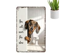 Art mural drôle de chien - Panneau rétro chiot salle de bain, drôle « You'll Never Pee Alone » Décoration murale en métal | 20 x 30 cm Peinture pour salle de bain Maison Appartement Dorm Hôtel Jardin