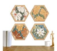 Art mural en bois bohème - Panneaux à imprimé floral de 30 cm, ensemble de sculptures creuses | Décoration rustique de la maison pour salon, chambre, bibliothèque, salle à manger, entrée, et
