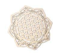 Art Mural en Bois Man-dala Fleur de Vie, 28CM Symbole Spirituel de Géométrie Sacrée, Pla-que Grille de Cristal Sculptures Murales Bois, Décoration Murale pour Méditation Yoga Maison Chambre Salle