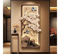 Art mural en grès 3D avec LED, peinture décorative chinoise rétro, sculpture murale à suspendre, paysage mural sans cadre pour salon