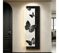 Art mural en grès avec éclairage LED, sculpture papillon double couche | Tableau mural artisanal en grès avec télécommande, pour entrée, salon et chambre(A,64*180cm/25.2*70.8in)