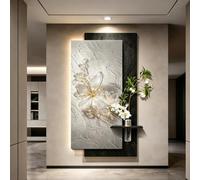 Art mural en grès, sculpture papillon murale 3D texturée à LED | Tableau mural lumineux en plâtre avec vase hydroponique, pour couloir, salon et entrée(A,90*180cm/35.4*70.8in)