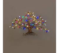 Art Mural en métal, Arbre de Vie avec Bande de lumière Fluorescente à Quatre Couleurs, lumière colorée d'arbre de lumière LED, décoration Murale à la Main,30" W x 18" H（77x45cm）