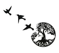Art Mural en Métal Arbre De Vie avec Oiseaux Déco Noir Décoration Murale, Décor D'intérieur Yolistar
