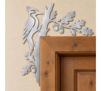 Art mural en métal, décor mural d'angle de cadre de porte de branche | Décor d'angle de porte d'oiseau,tenture murale en feuille de chêne et gland(Silver,S)