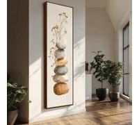 Art mural en pierre de style Japandi, peinture abstraite haute et étroite, impression sur toile verticale allongée, art mural sur toile fine pour la décoration intérieure (35 x 105 cm/sans cadre)