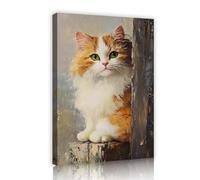 Art mural en toile de chat jaune blanc portrait d’animaux aux yeux verts mignons tirages d’animaux compagnie décoration murale moderne et chaude en toile animale pour salon cadre intérieur 70x100cm