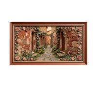 Art mural encadré 3D - Village italien - Allée de Provence - Architecture florale rustique - Tissu auto-adhésif - N'endommage pas le mur - Design anti-chute pour chambre à coucher et salon