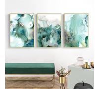 Art Mural,Ensemble de 3-Affiches Abstraites Marbre Liquide Vert Art Mural Peinture Toile Images Imprimées Salon Cuisine Bureau Chambre Décoration Intérieure de Maison-40*50cm/16*20 pouce(sans cadre)
