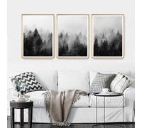 Art Mural,Ensemble de 3-Impression Toile Abstraite Moderne Minimaliste Décoration Murale Nature Brouillard Forêt Primitive Maison Salon Chambre à Coucher Ou Bureau-40*50cm/16*20 pouce(sans cadre)