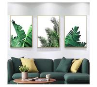 Art Mural,Ensemble de 3-Peinture sur Toile Murale Avec Feuilles Tropicales et Impressions Nordiques pour Salon Cuisine Bureau Vert Frais Monstera Aloès Palmier-40*60cm/16*24 pouce(sans cadre)