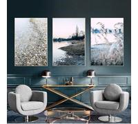 Art Mural,Ensemble de 3-Tableau Toile Avec Paysage Décoration Murale Roseaux Affiche Impression de Fleurs de Lac de Montagne Décoration D'Intérieur Salon Bureau Chambre-40*50cm/16*20 pouce(sans cadre)