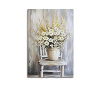 Art mural floral marguerite jaune, texture de chaise rétro de ferme, peintures à suspendre, affiche pour créer une ambiance pastorale chaleureuse pour la maison, la chambre à coucher, le salon, 60 x