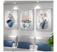 Art mural géométrique abstrait encadré moderne triple cristal porcelaine murale pour salon, chambre à coucher, bureau décoration