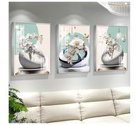 Art mural géométrique abstrait encadré moderne triple cristal porcelaine murale pour salon, chambre à coucher, bureau décoration