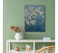 Art Mural Illustration, Tableau Décoration Murale Fleurs De Cerisier Du Japon, Affiches Murale Bleu pour Chambre Salon Salle de Bain 30x40cm Sans Cadre