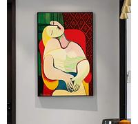 Art mural impressionniste - Femme rêveuse de Picasso Affiches abstraites et impression pour décoration de salon - Peintures sur toile 80x115cm (32x45in) avec cadre