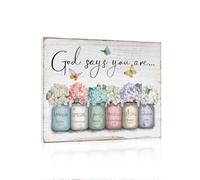 Art mural inspirant avec verset de la Bible : Dieu dit que vous êtes paroles murales fleurs dans un pot Mason Jar impression cadeau chrétien Poster pour femme fille décoration de chambre 30,5 x 38,1