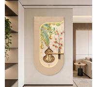 Art mural LED 3D avec vase en verre intégré et faux kaki, décoration murale éclairée Feng Shui en forme de gourde porte-bonheur, image verticale à texture de grès for entrée, salon(D,35.4x70.9in)