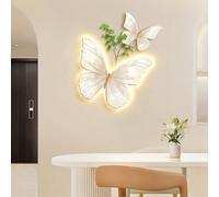 Art Mural LED 3D, Décoration Murale en Porcelaine Cristal Papillon Blanc de Luxe avec Éclairage LED Doux, Applique Murale Moderne pour Home Decor(32*40cm/12.9*15.75in(19*23cm/7.48*9.06in))