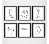 Art Mural Minimaliste Nordique Picasso Animaux Affiche Dessin Au Trait Abstrait Toile Tableau Art Peinture Scandinave Tableaux Decoration à La Maison 20x30cm×6pcs sans Cadre