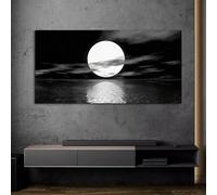 Art mural minimaliste, paysage d'océan de lune noir et blanc, peinture sur toile, affiches, décoration de maison, salon, chambre à coucher, 50 x 100 cm sans cadre