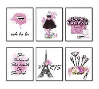 Art mural mode rose Décoration murale chambre fille Impressions d'œuvres d'art de salle de maquillage Lot de 6 Paris Rouge À Lèvres 8"x10" (20.3x25.4cm) SANS CADRE