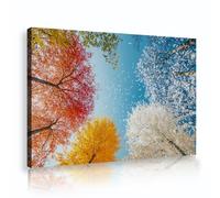 Art mural moderne de la forêt d’automne regarder vers le haut toile bleue ciel impression sur toile rouge orange jaune affiche de peinture paysagère pour le salon décoration du bureau 80x120cm
