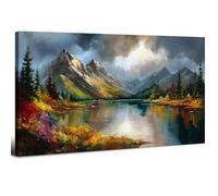Art Mural Montagne Paysage Montagne Décoration Murale Forêt Mur Photos Lac Tableaux pour Salon Neige Montagnes Impression sur Toile Nature Paysage Peinture pour Chambre Décor Maison 50,8x 101,6cm