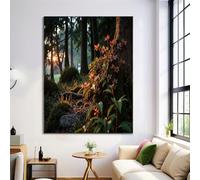 Art Mural Poster Forêt Vignes, Décoration Murale Toile Tableau Mystère, Tableau Mural Vert foncé en Toile pour Chambre Salle de Bain, 80x120cm Sans Cadre
