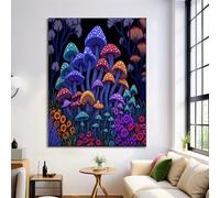 Art Mural Poster Psychédélique Champignons Forêt, Décoration Murale Toile Tableau Dessin Animé, Tableau Mural Violet foncé en Toile pour Chambre Salle de Bain, 70x100cm Sans Cadre