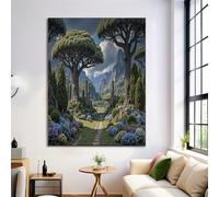 Art Mural Poster Rome Antique Forêt, Décoration Murale Toile Tableau Paysage, Tableau Mural Vert en Toile pour Chambre Salle de Bain, 60x90cm Sans Cadre